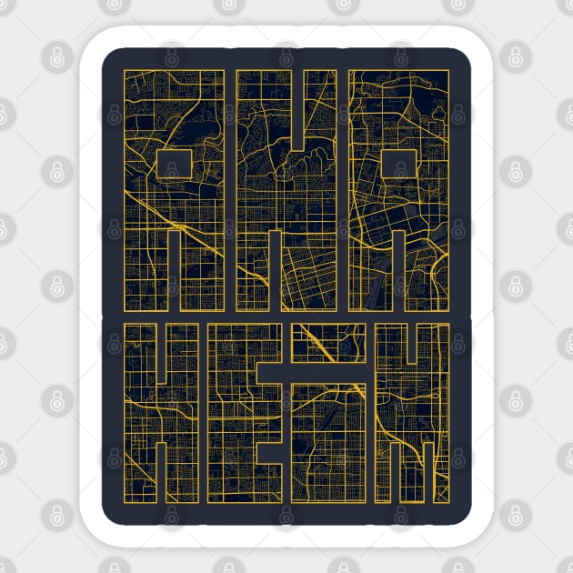 Anaheim, USA City Map Typography - Gold Art Deco Sticker by deMAP Studio
